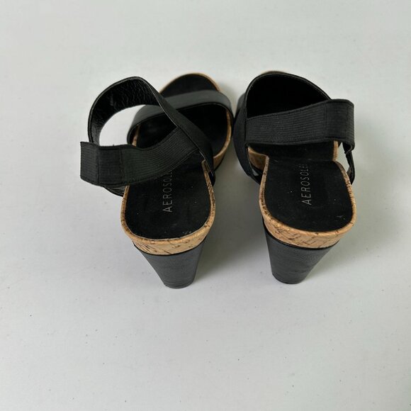 Aerosoles Putnam Wedge Sandal Womens 8.5 M Black Slingback Cork Elastic  Strap - Picture 5 of 12